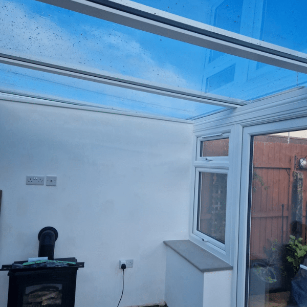 upvc white frame glass roof