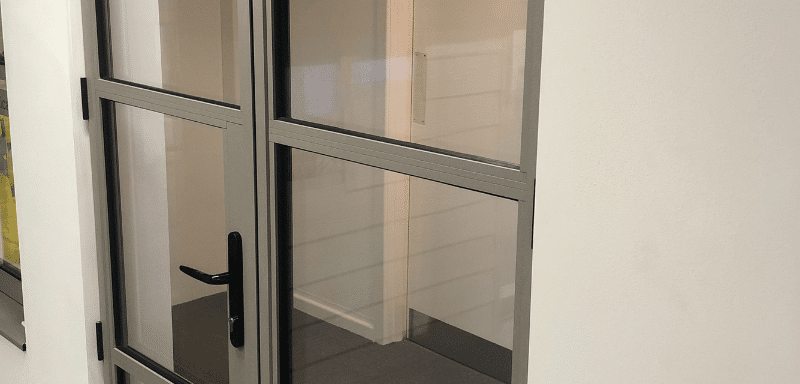 opal aluminium doors with black handles
