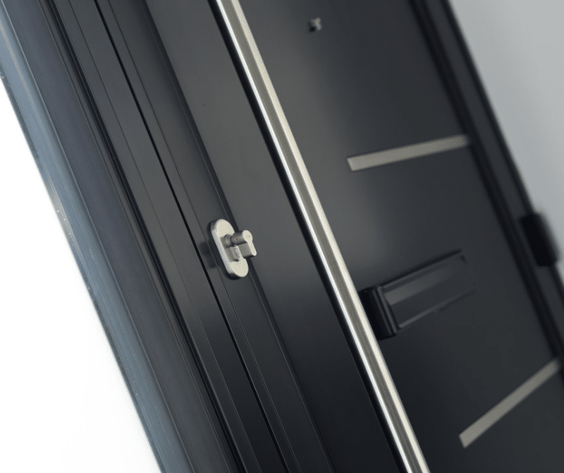 origin aluminium door with chrome fittings