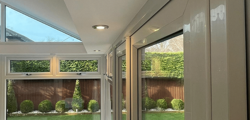 interior of conservatory roof with orangery pelmet